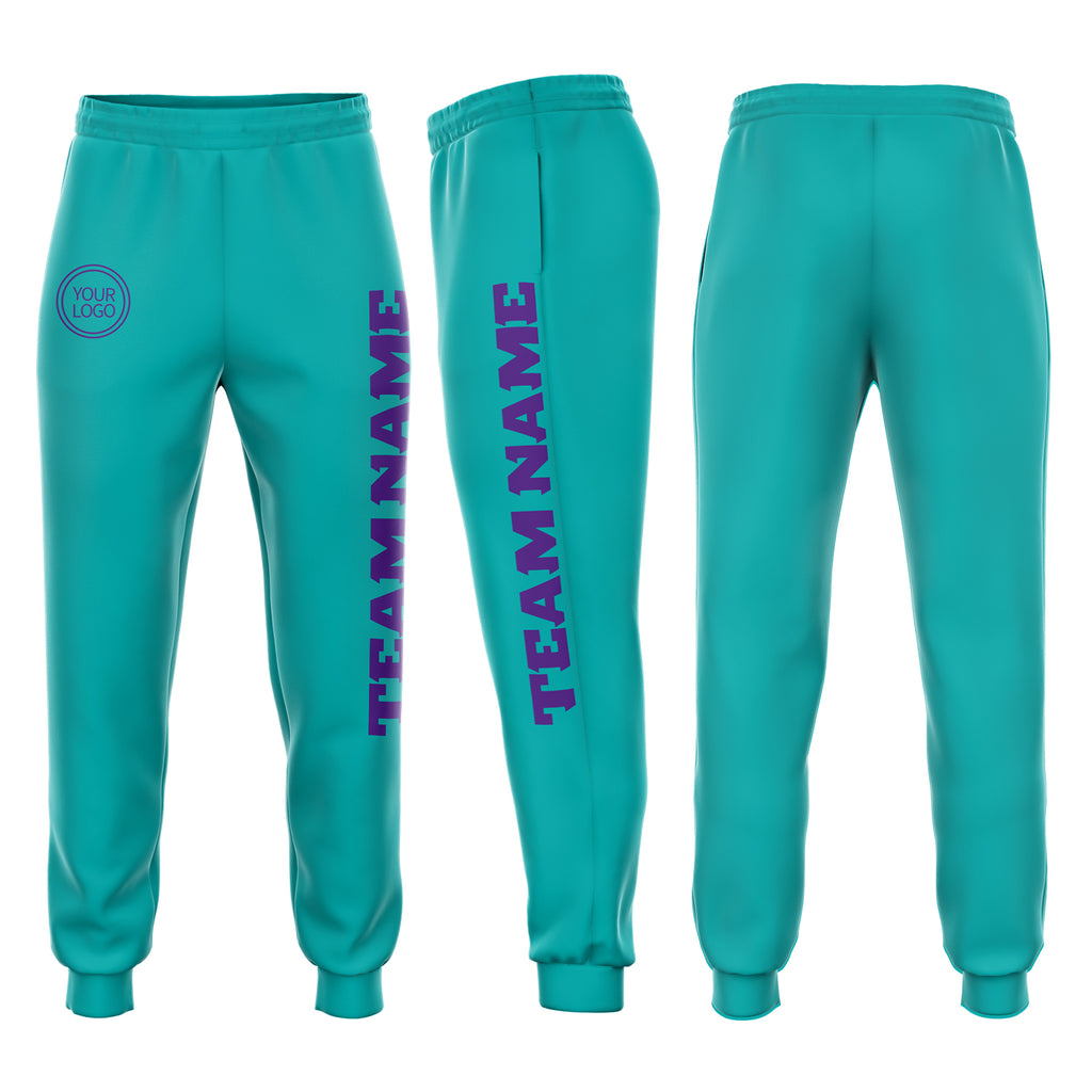 Custom aqua purple fleece jogger sweatpants with free shipping0