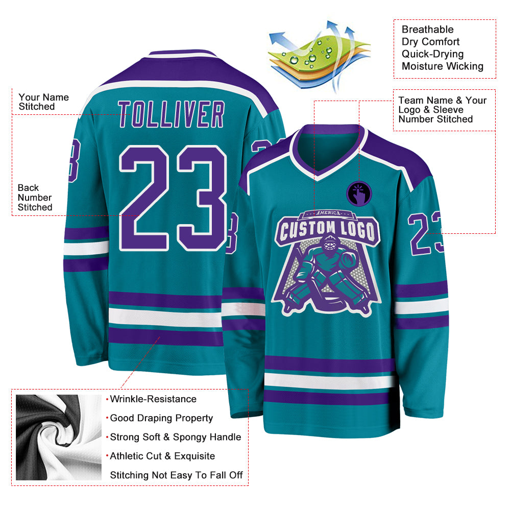 Custom Teal Purple-White Hockey Jersey
