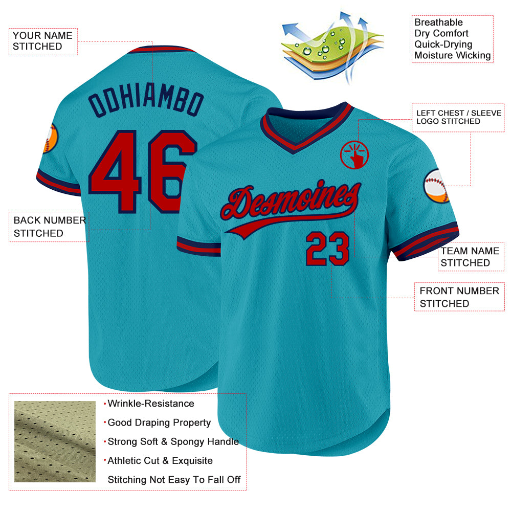 Custom Teal Red-Navy Authentic Throwback Baseball Jersey