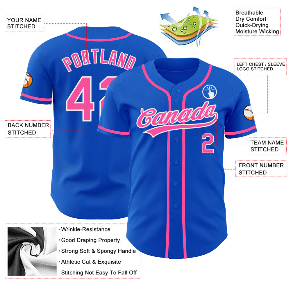Custom Thunder Blue Pink-White Authentic Baseball Jersey