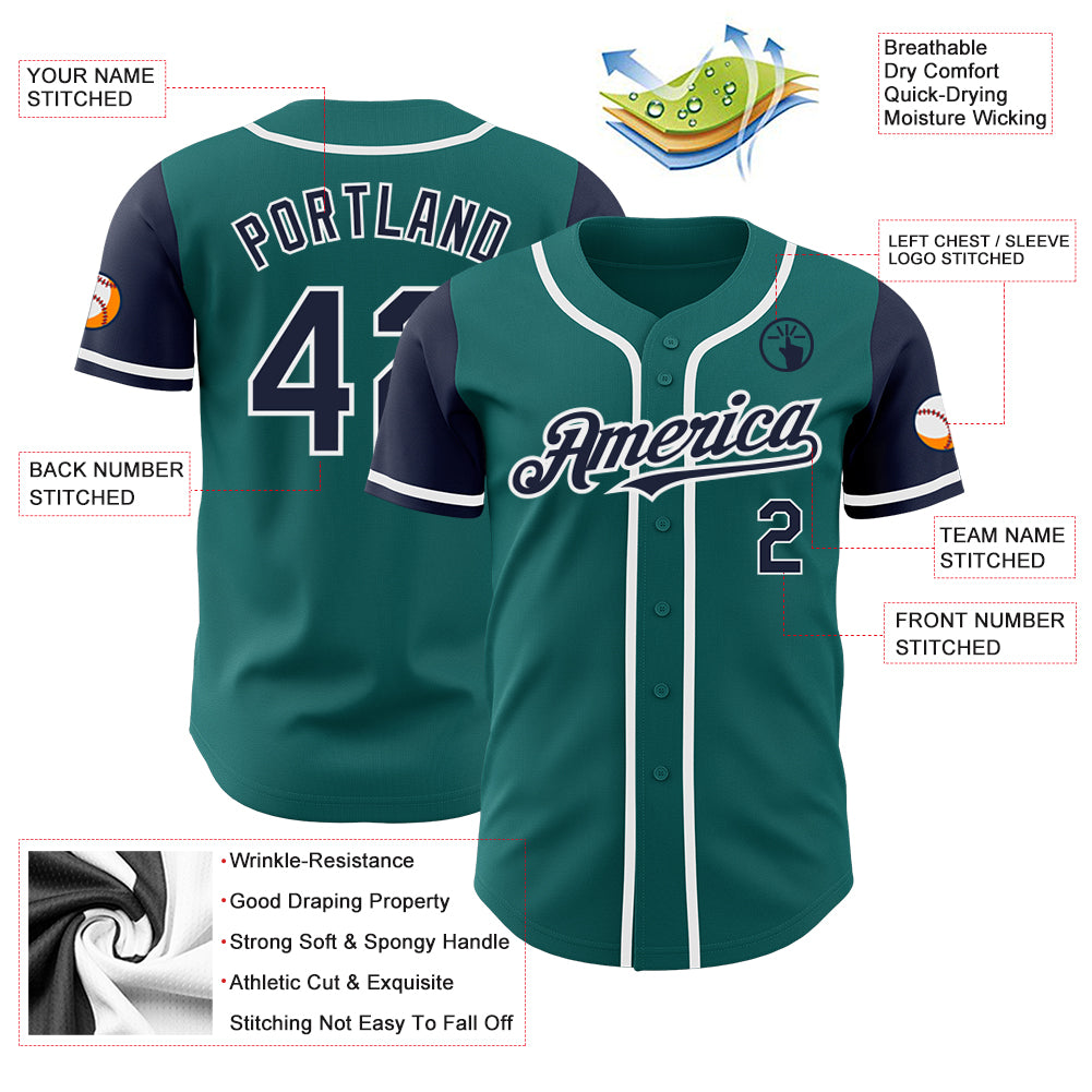 Custom Teal Navy-White Authentic Two Tone Baseball Jersey
