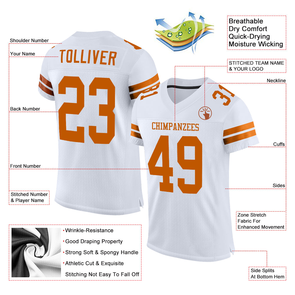 Custom White Texas Orange Mesh Authentic Football Jersey Free Shipping