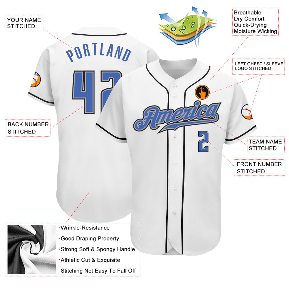 Custom White Blue-Gray Authentic Baseball Jersey