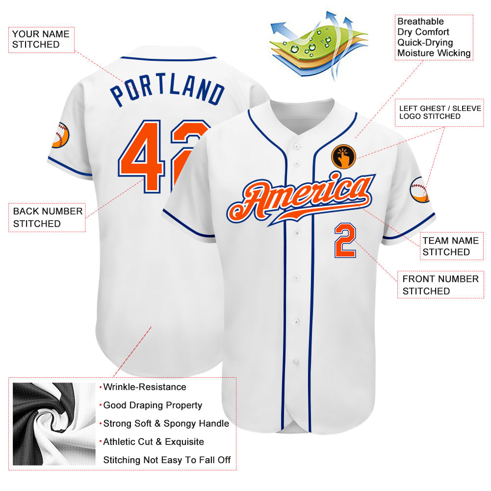 Custom White Orange-Royal Authentic Baseball Jersey