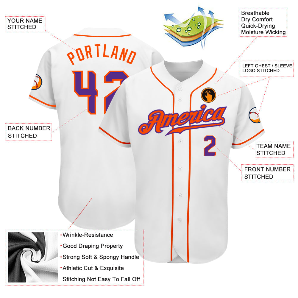 Custom White Purple-Orange Authentic Baseball Jersey