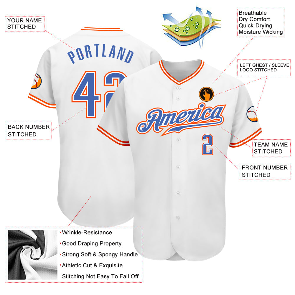 Custom White Blue-Orange Authentic Baseball Jersey