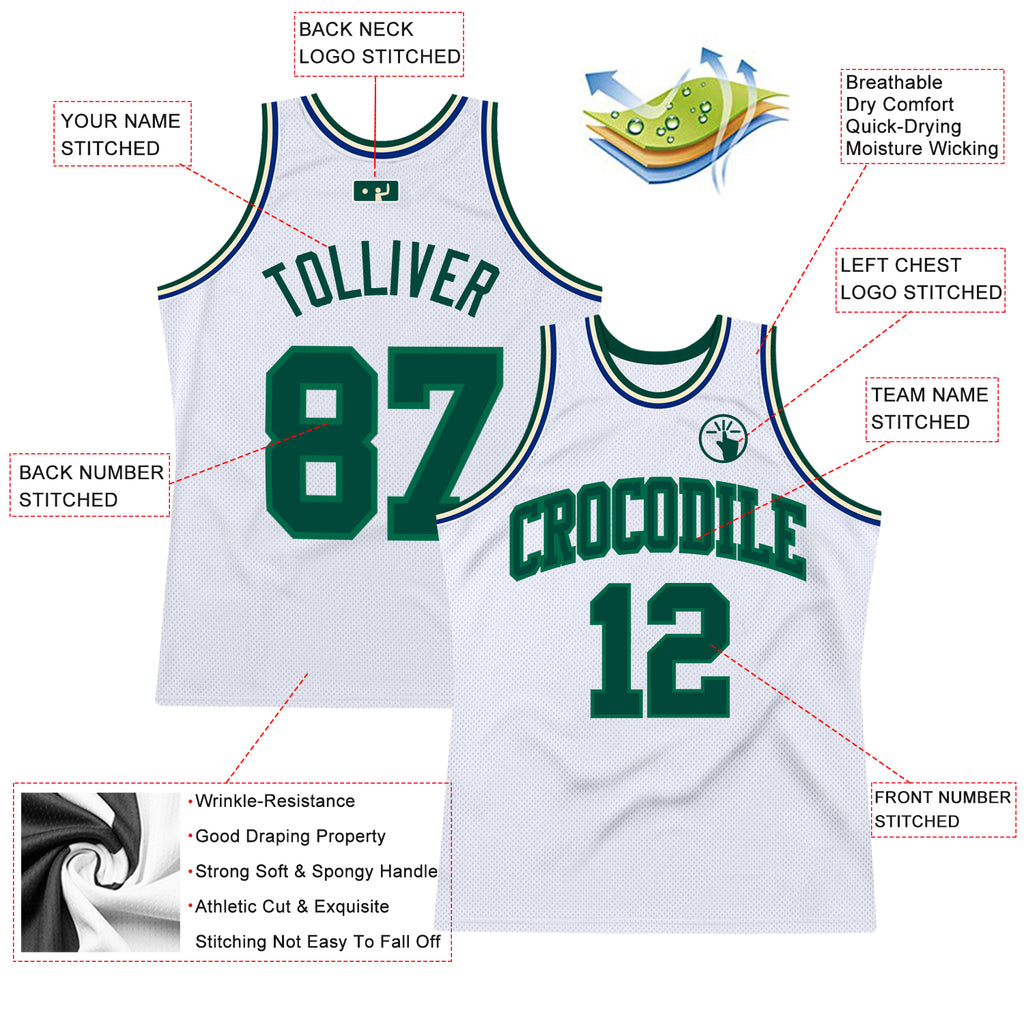 Custom White Green-Kelly Green Authentic Throwback Basketball Jersey