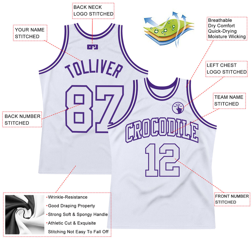 Custom White White-Purple Authentic Throwback Basketball Jersey