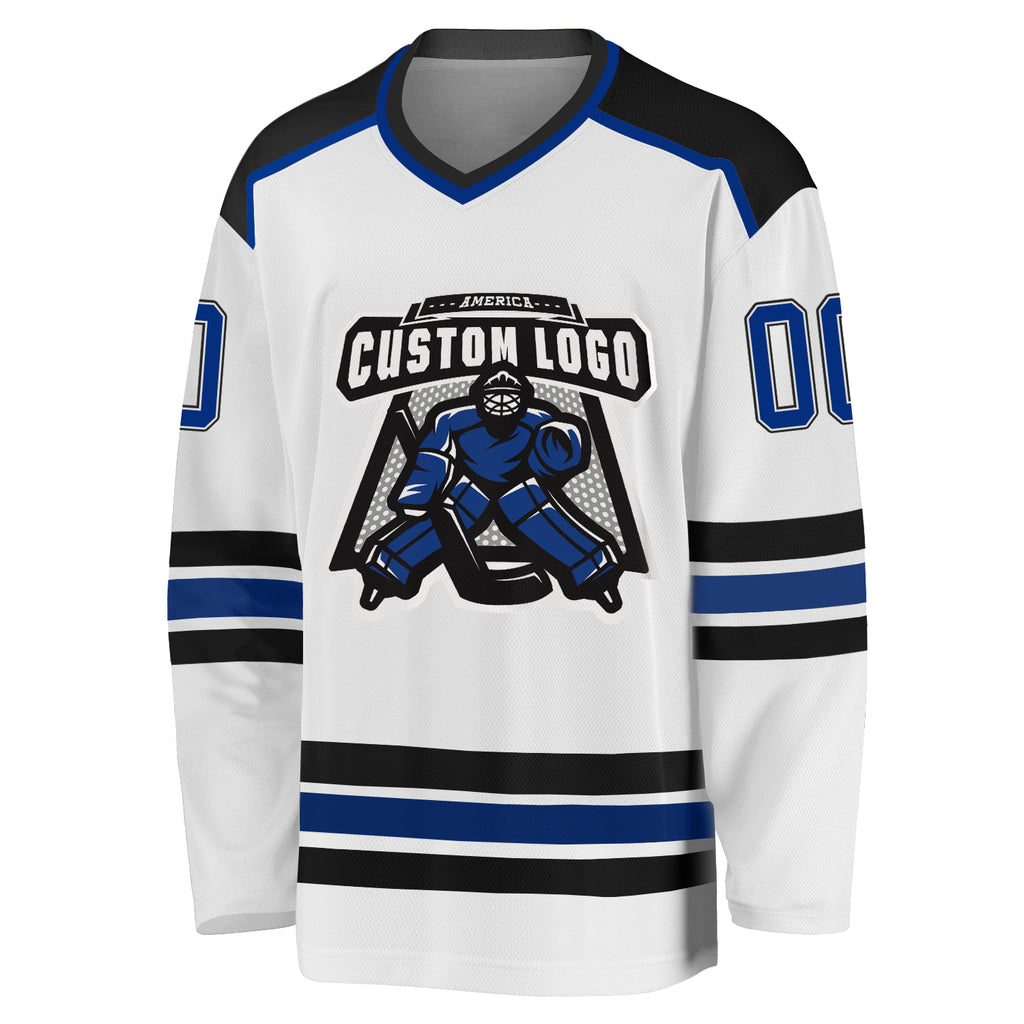 Custom White Royal-Black Hockey Jersey