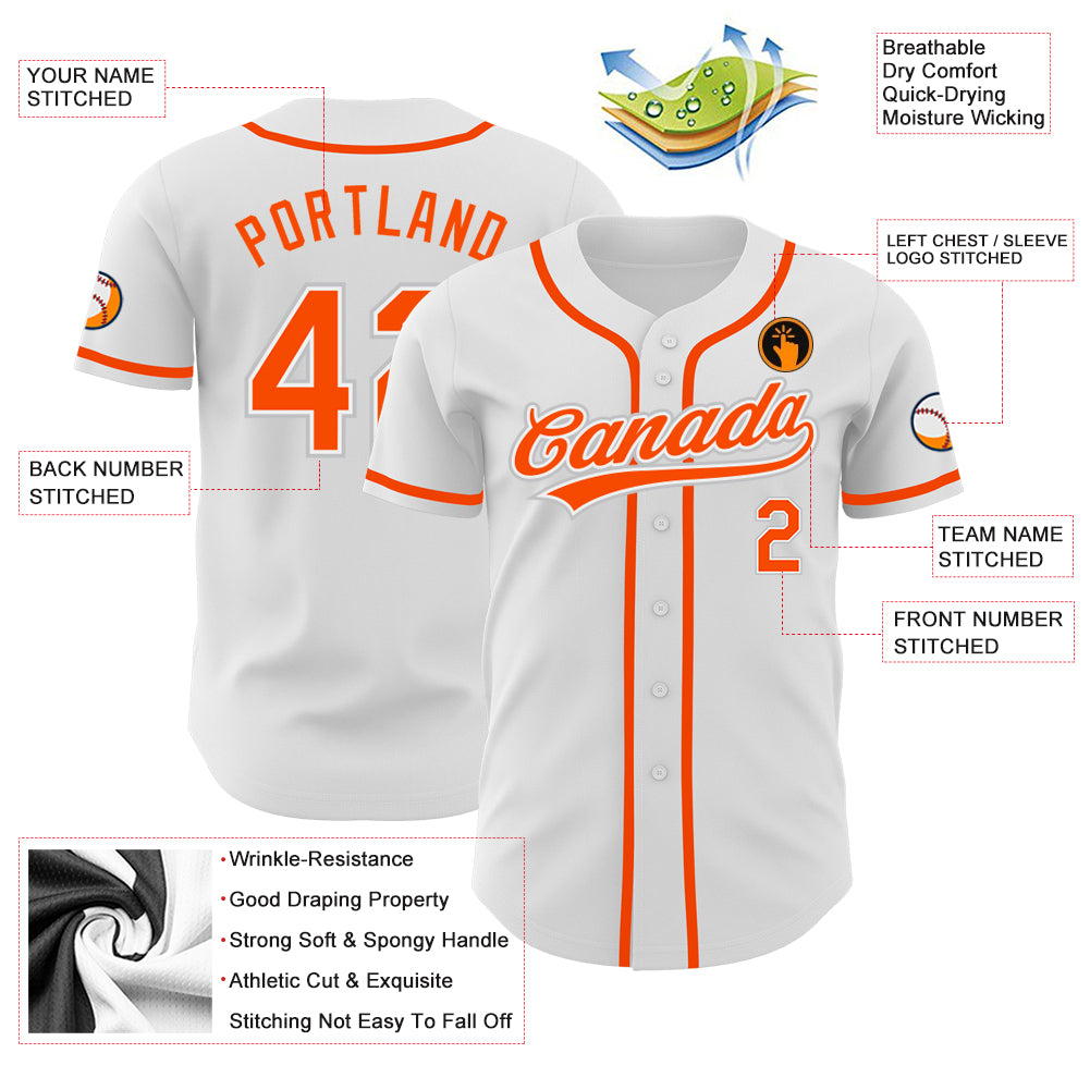 Custom White Orange-Gray Authentic Baseball Jersey