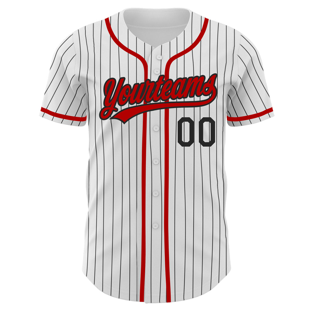 Custom White Black Pinstripe Red Authentic Baseball Jersey