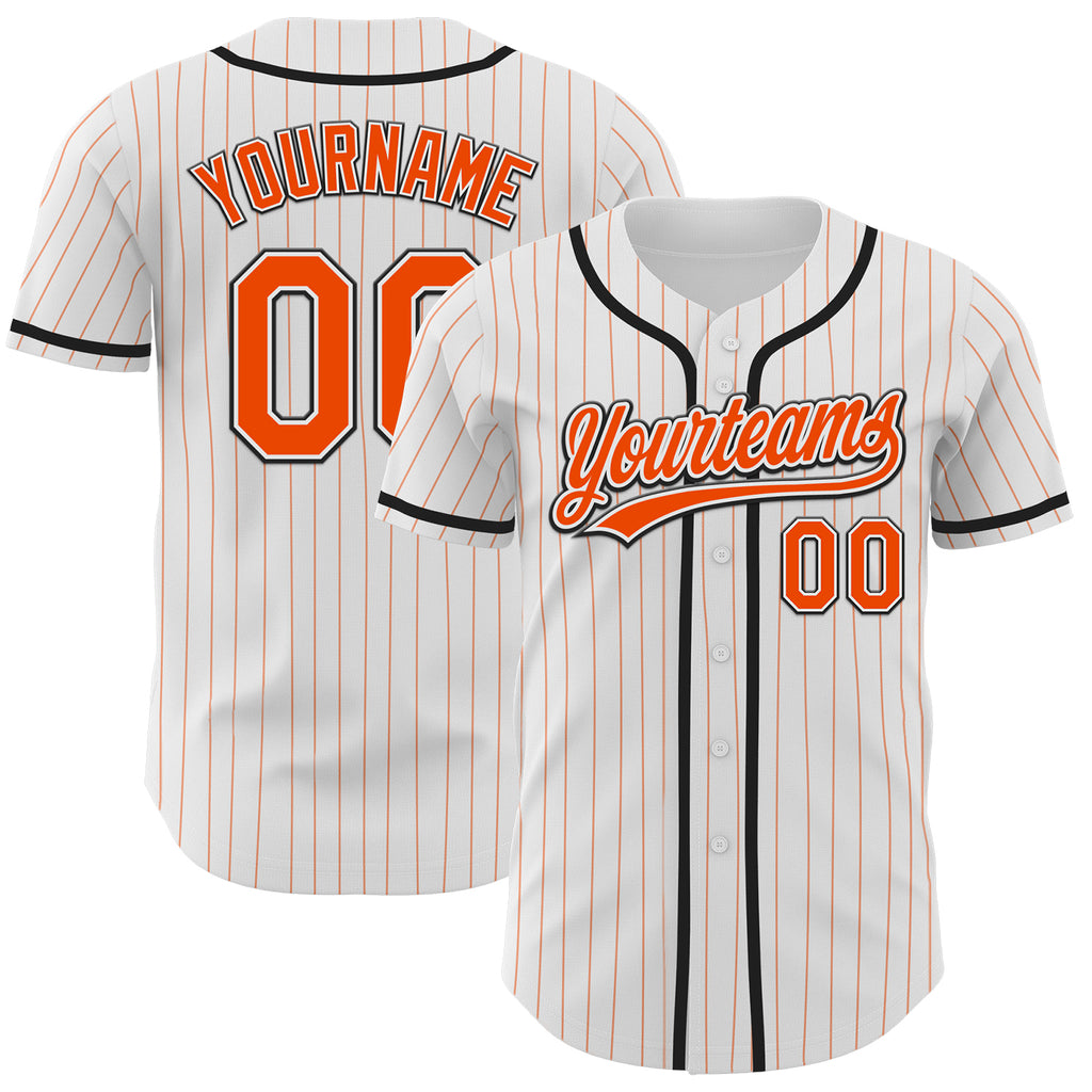 Custom White Orange Pinstripe Orange-Black Authentic Baseball Jersey