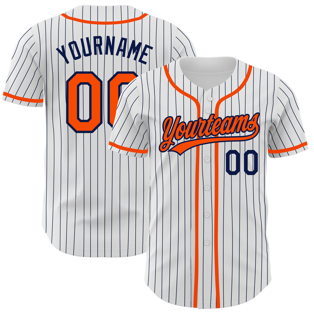 Custom White Navy Pinstripe Orange Authentic Baseball Jersey