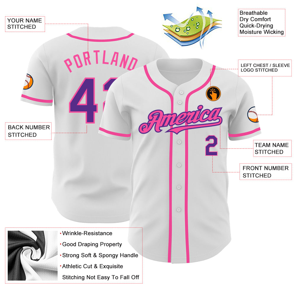 Custom White Purple-Pink Authentic Baseball Jersey