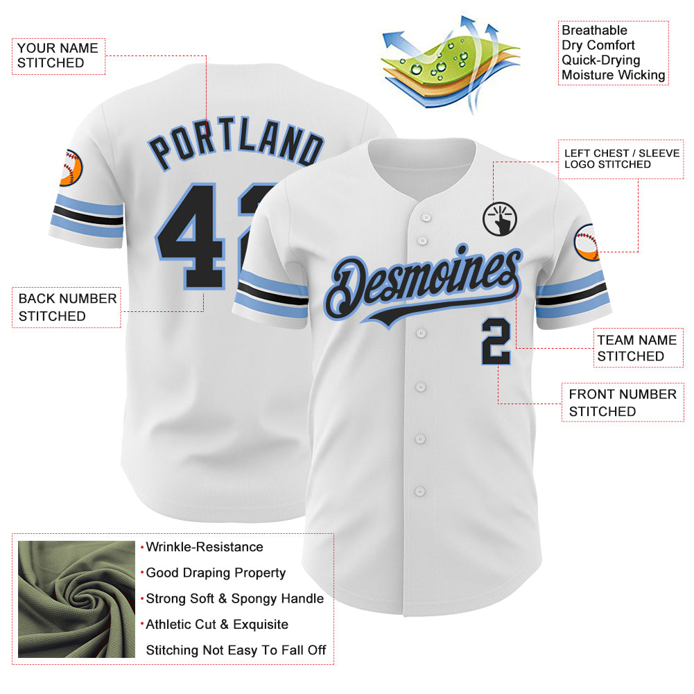 Custom White Black-Powder Blue Authentic Baseball Jersey