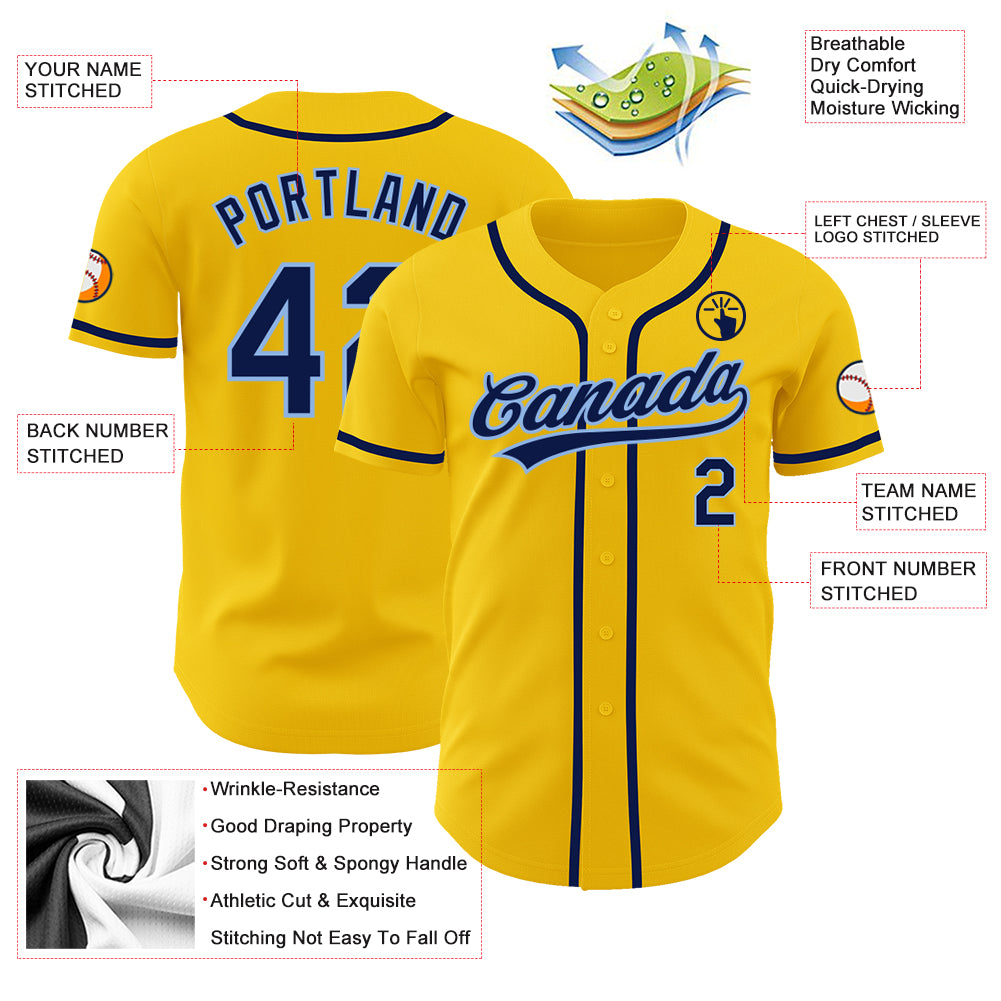 Custom Yellow Navy-Light Blue Authentic Baseball Jersey