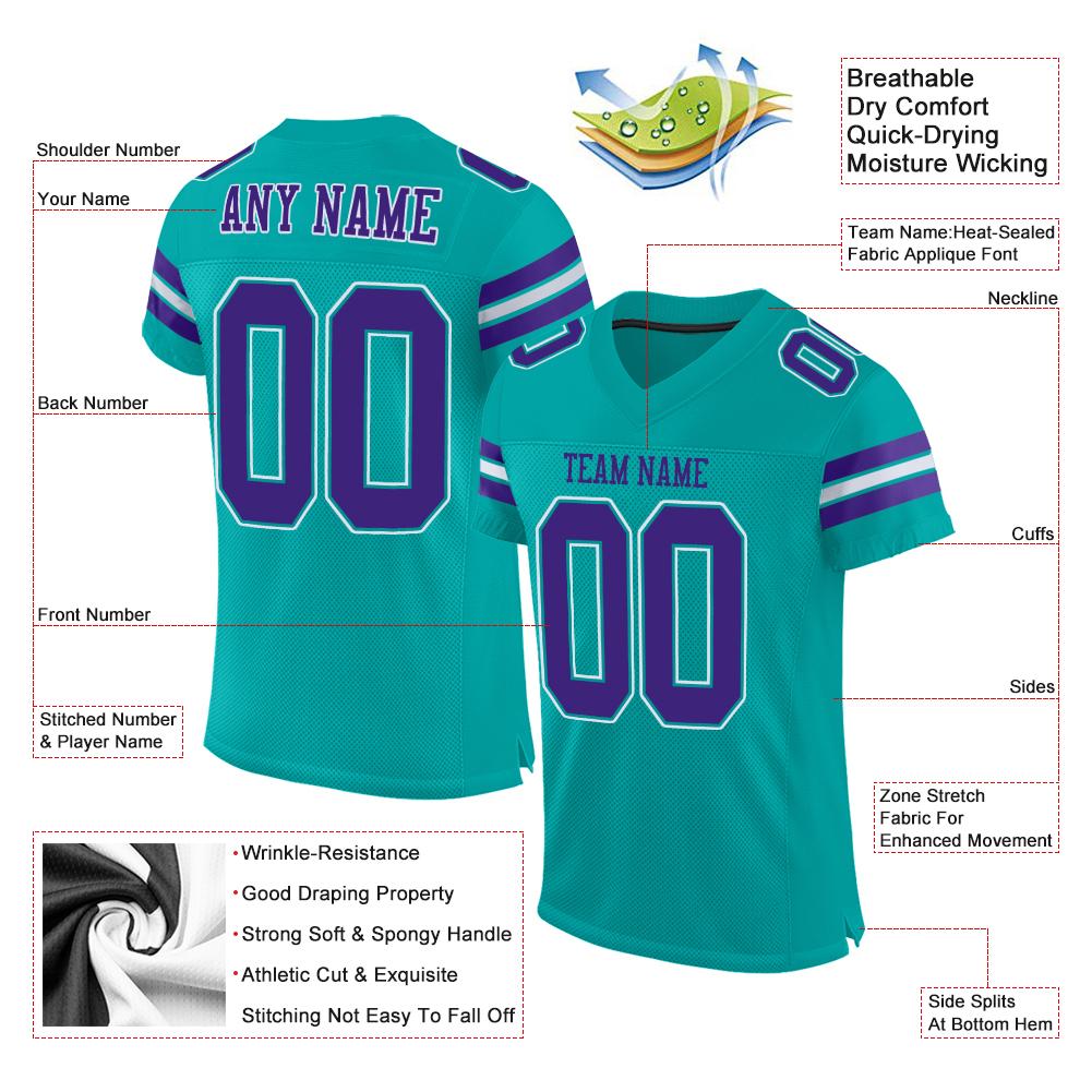 Custom aqua purple-white mesh authentic football jersey with free shipping3