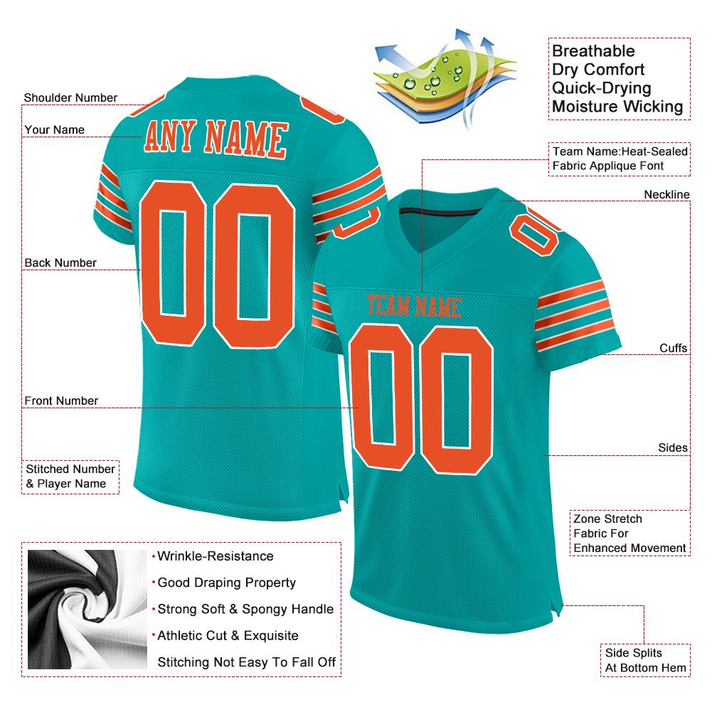 Custom Aqua Orange-White Mesh Authentic Football Jersey3