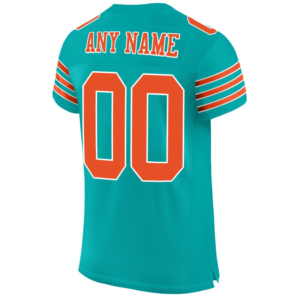 Custom Aqua Orange-White Mesh Authentic Football Jersey0