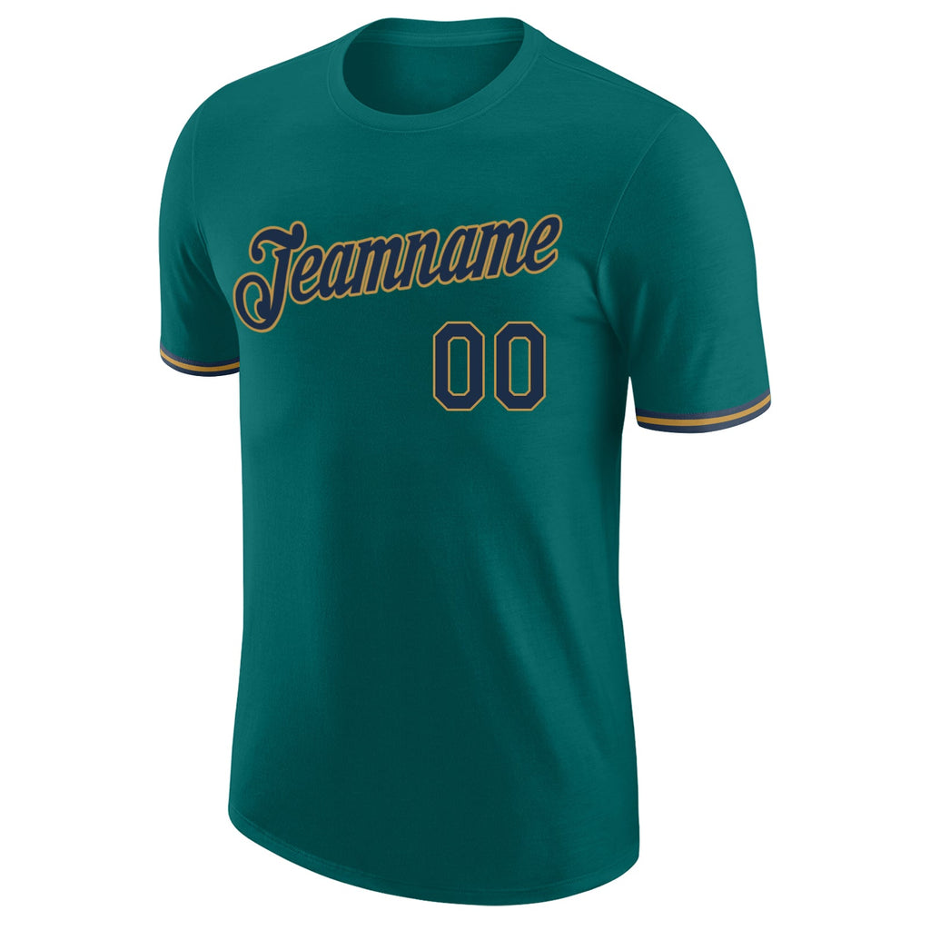 Custom aqua navy and old gold stitched jersey t-shirt with free shipping2