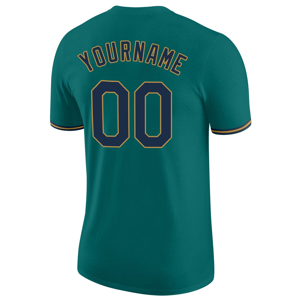 Custom aqua navy and old gold stitched jersey t-shirt with free shipping1