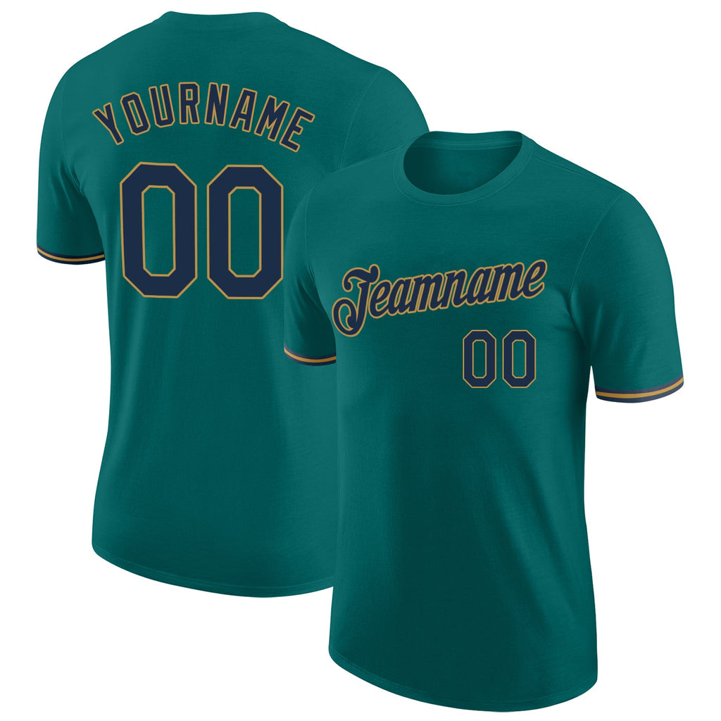 Custom aqua navy and old gold stitched jersey t-shirt with free shipping0
