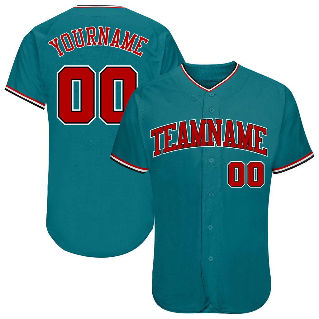 Custom Teal Red-Black Authentic Baseball Jersey