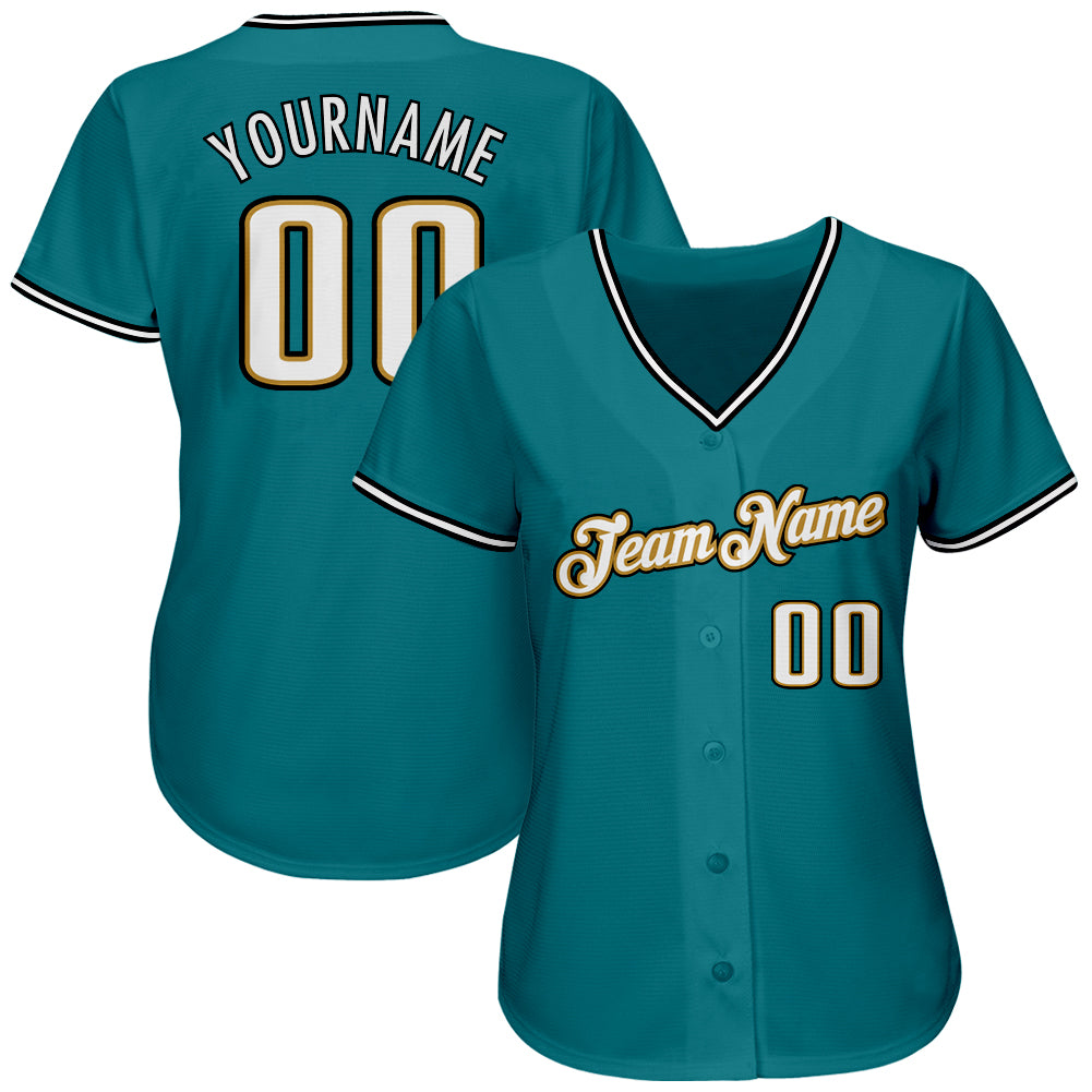 Custom Teal White-Old Gold Authentic Baseball Jersey