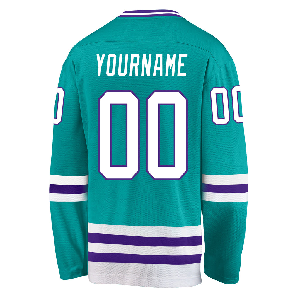 Custom aqua white-purple hockey jersey with free shipping4
