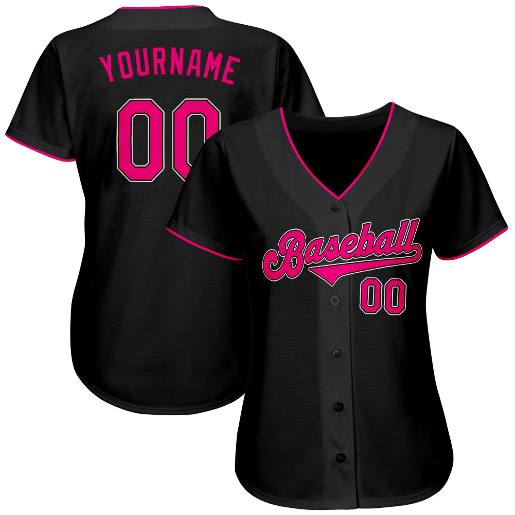 Custom Black Pink-White Authentic Baseball Jersey