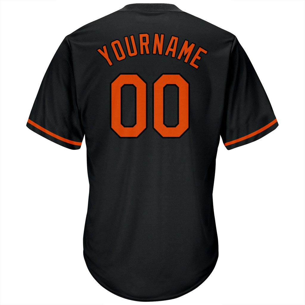 Custom Black Orange-Black Authentic Throwback Rib-Knit Baseball Jersey Shirt