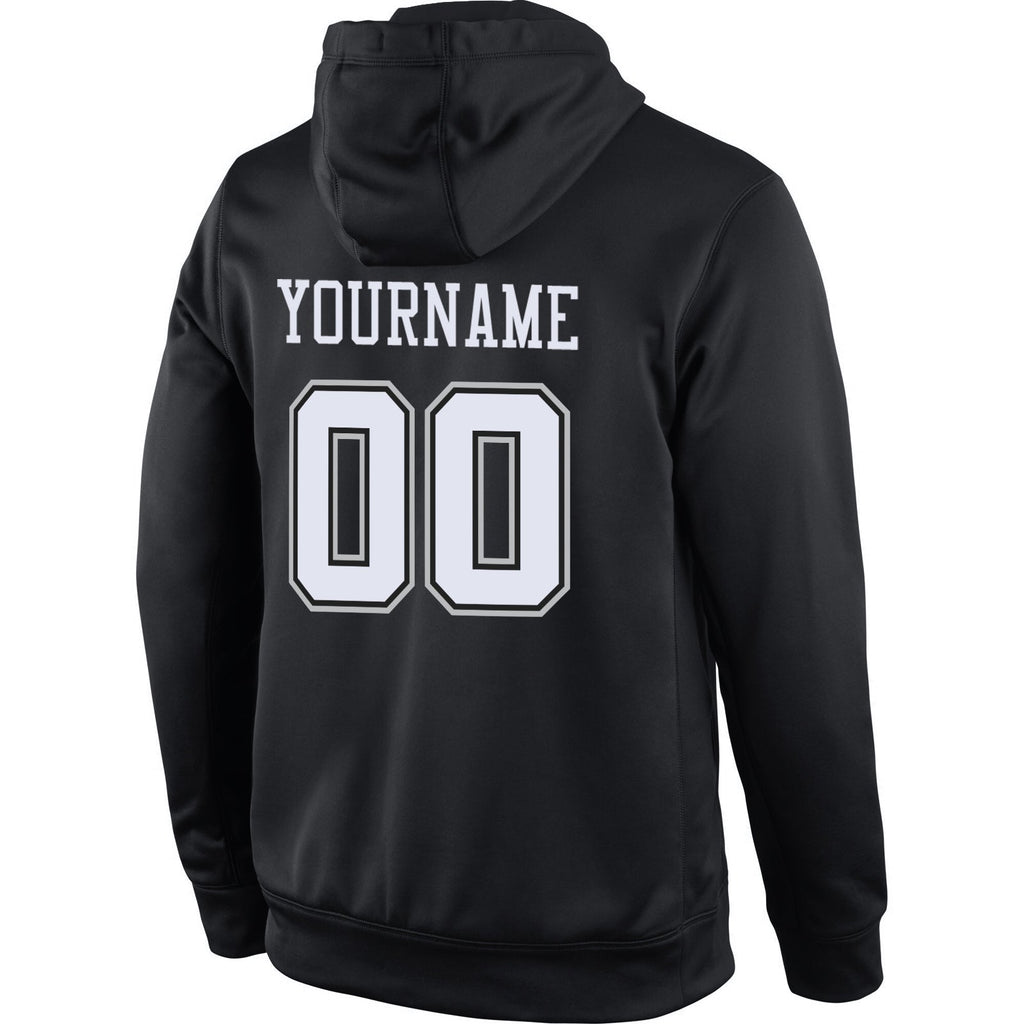 Custom Stitched Black White-Gray Sports Pullover Sweatshirt Hoodie