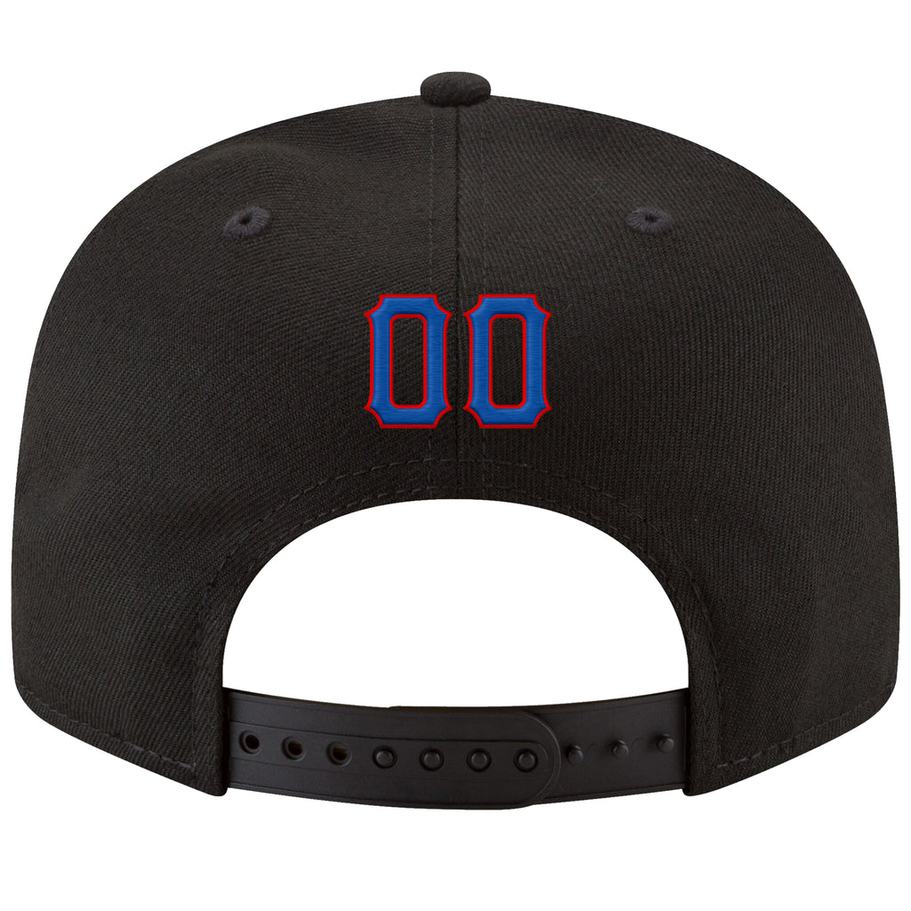 Custom Black Royal-Red Stitched Adjustable Snapback Hat