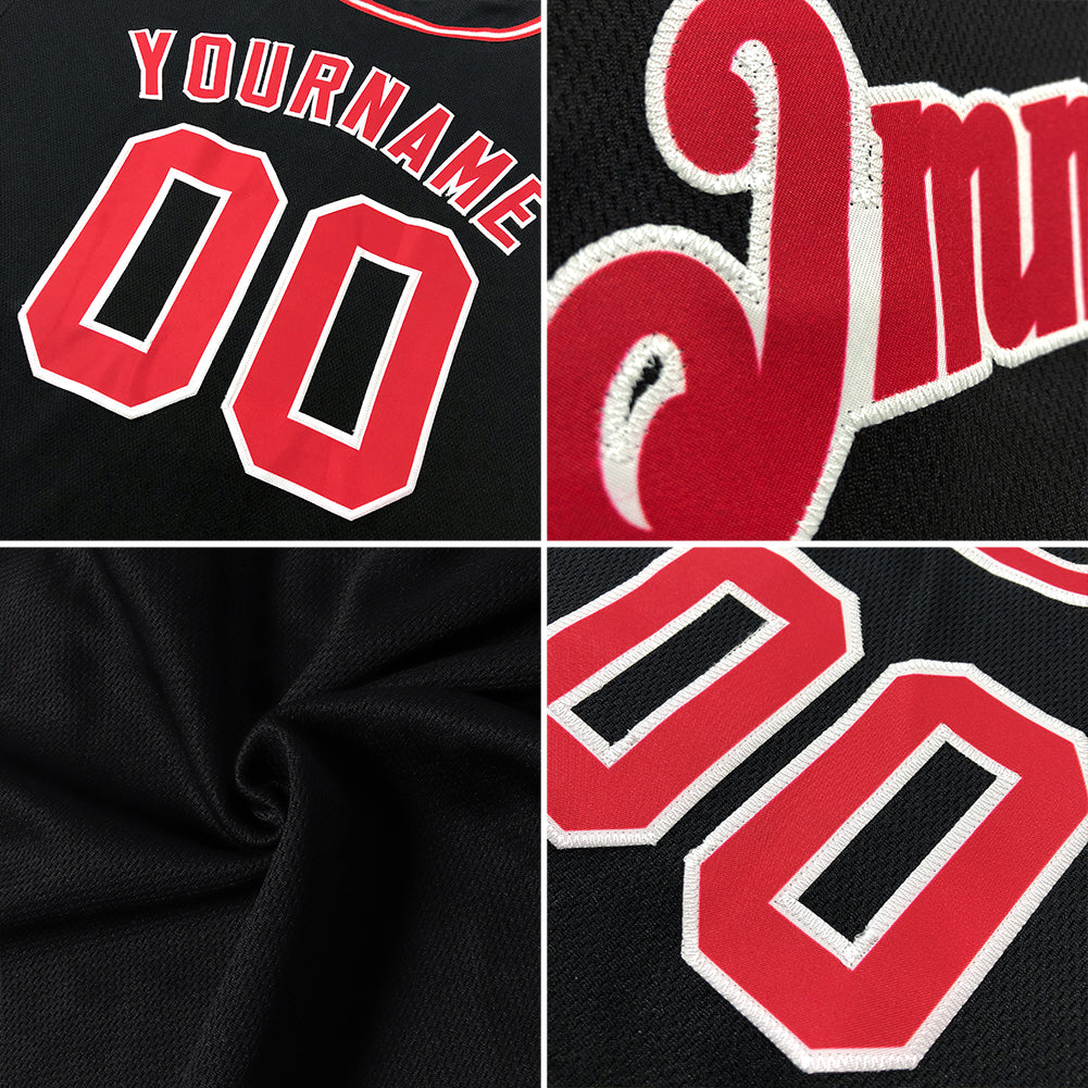 Custom Black White-Red Authentic Throwback Rib-Knit Baseball Jersey Shirt