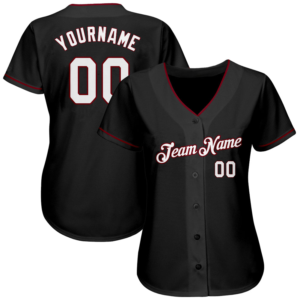 Custom Black White-Crimson Authentic Baseball Jersey