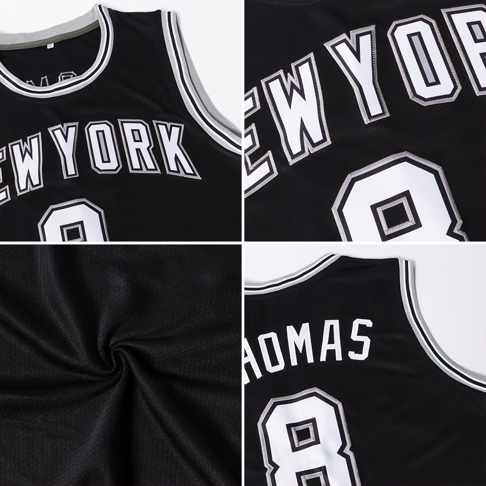 Custom Black White-Silver Authentic Throwback Basketball Jersey