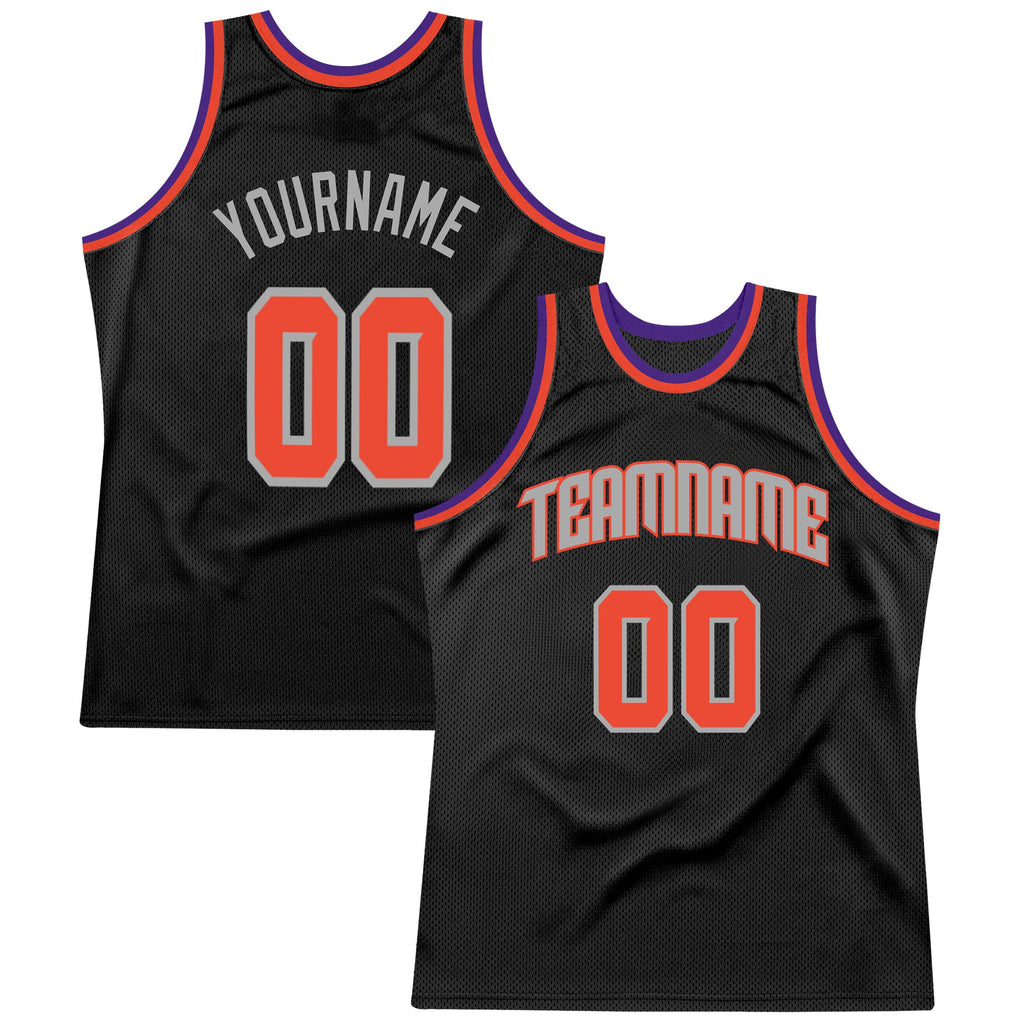 Custom Black Orange-Gray Authentic Throwback Basketball Jersey
