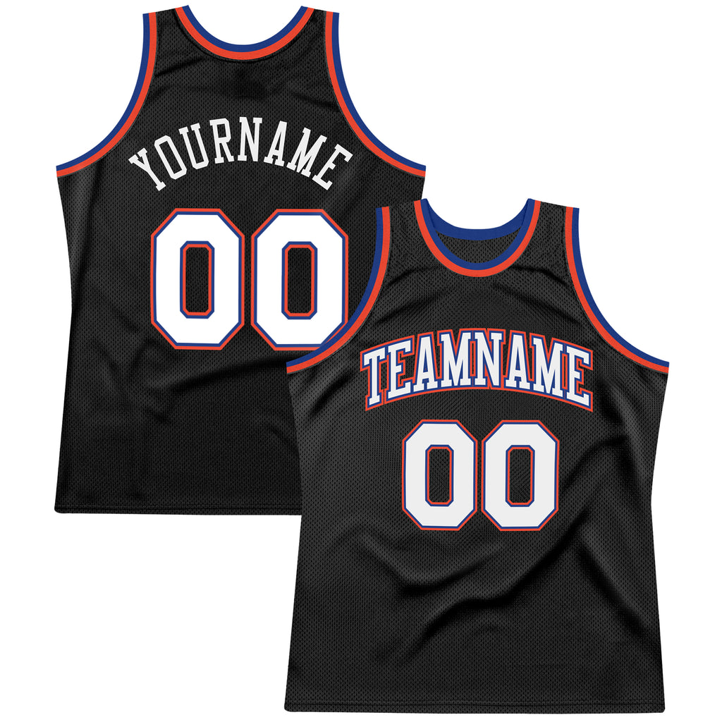 Custom Black White-Orange Authentic Throwback Basketball Jersey