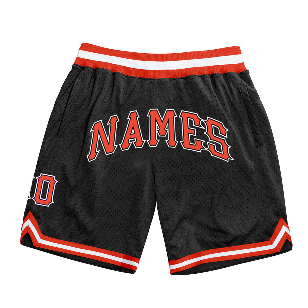 Custom Black Orange-White Authentic Throwback Basketball Shorts