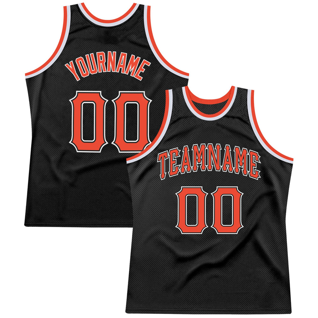 Custom Black Orange-White Authentic Throwback Basketball Jersey