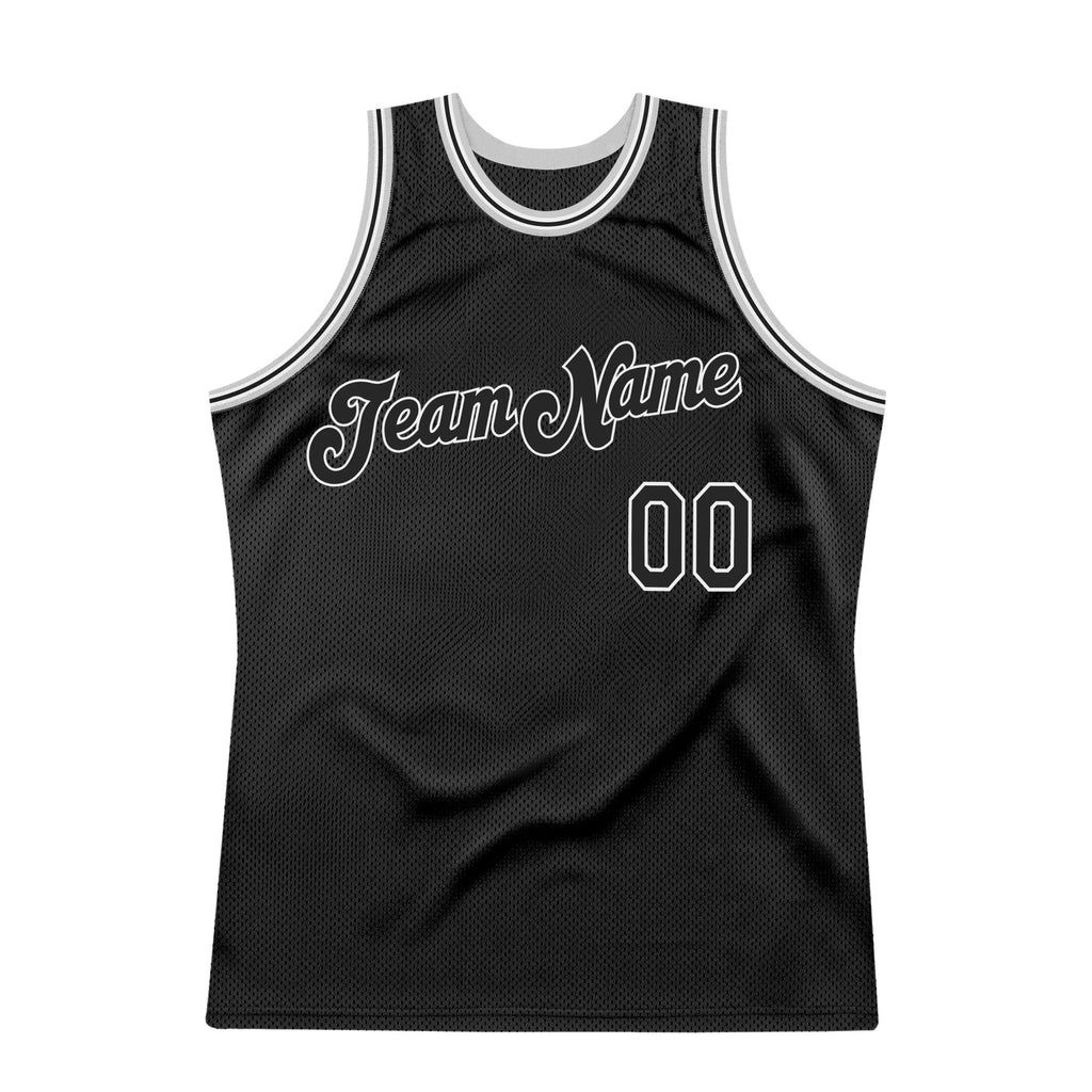 Custom Black Black-Gray Authentic Throwback Basketball Jersey