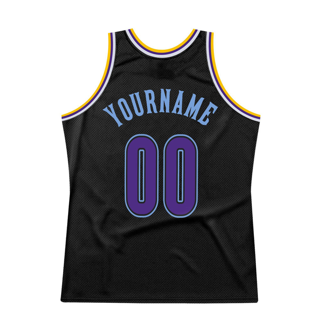 Custom Black Purple-Light Blue Authentic Throwback Basketball Jersey