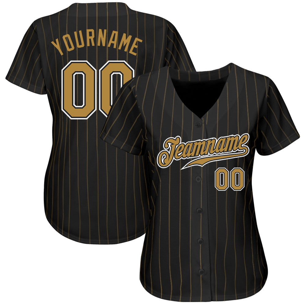 Custom Black Old Gold Pinstripe Old Gold-White Authentic Baseball Jersey