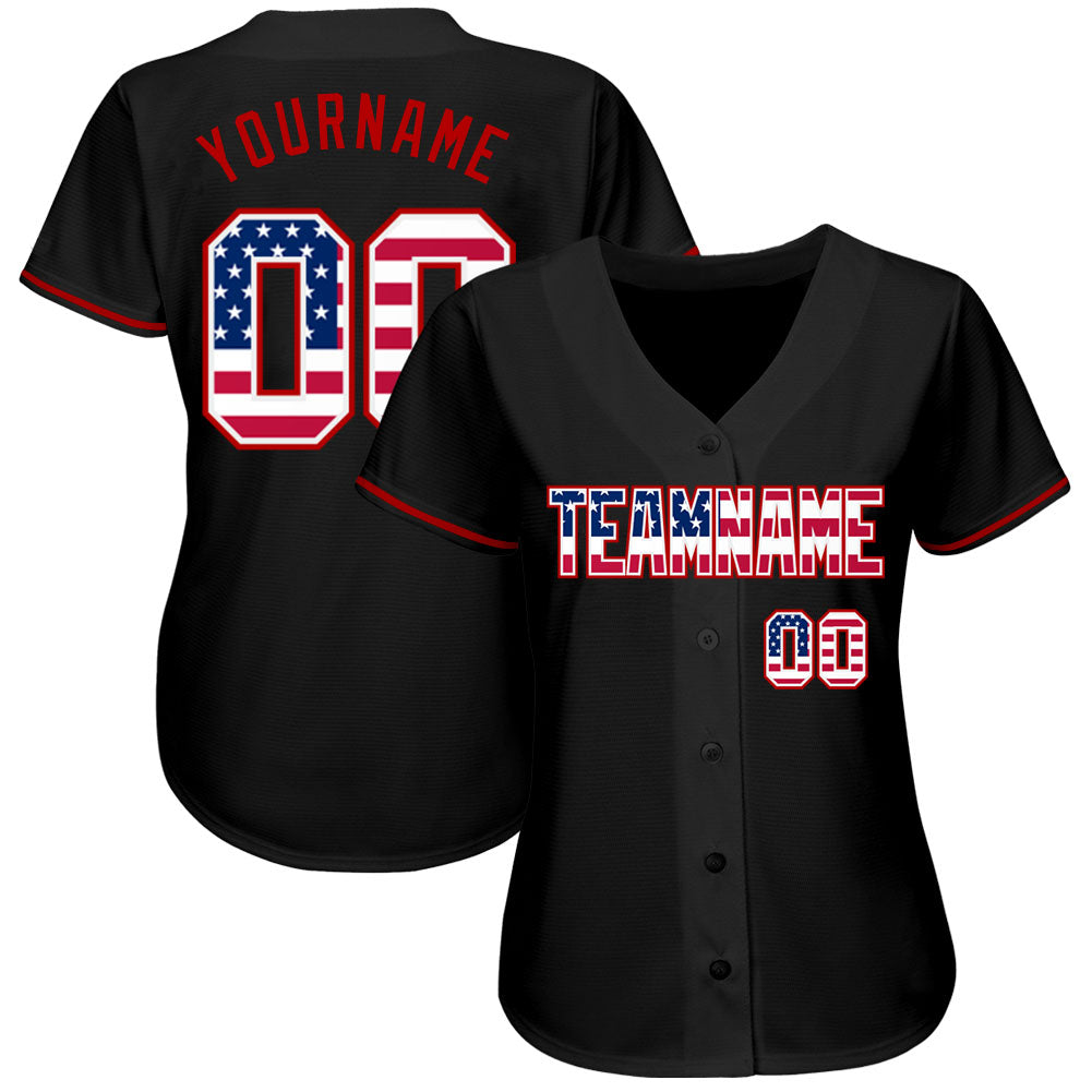 Custom Black Vintage USA Flag-Red Authentic Baseball Jersey