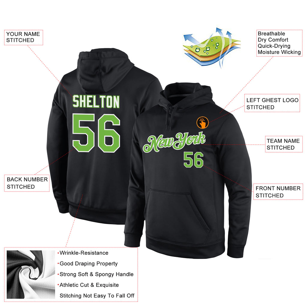 Custom Stitched Black Neon Green-White Sports Pullover Sweatshirt Hoodie