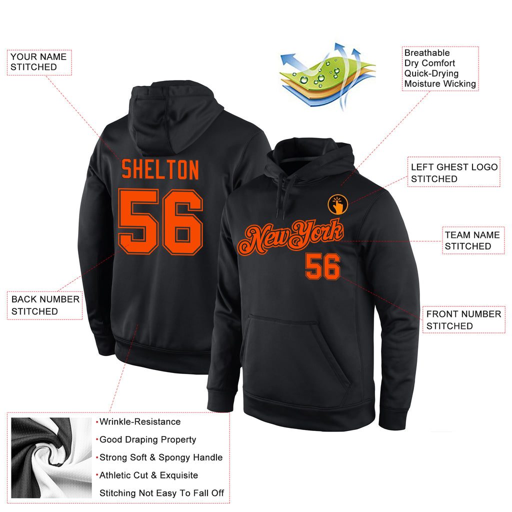 Custom Stitched Black Orange Sports Pullover Sweatshirt Hoodie