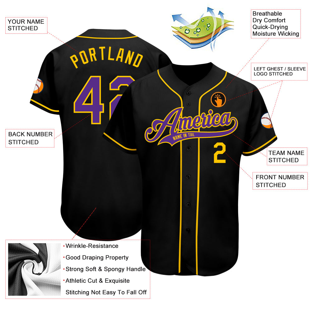 Custom Black Purple-Gold Authentic Baseball Jersey