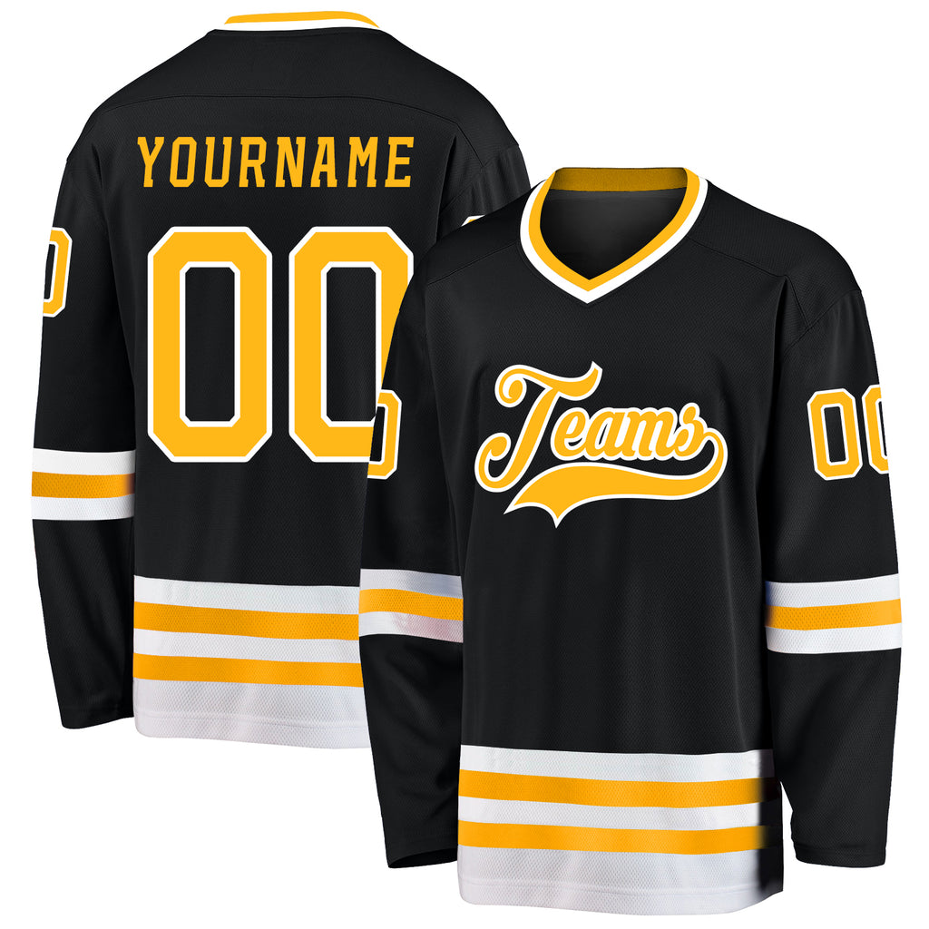 Custom Black Gold-White Hockey Jersey