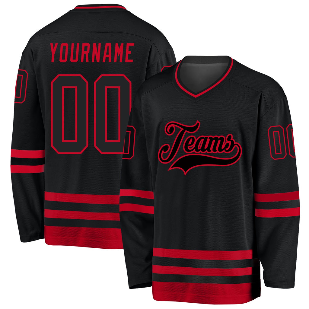 Custom Black Black-Red Hockey Jersey