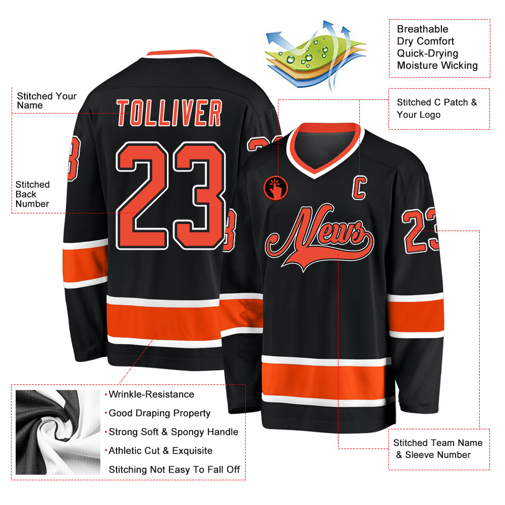 Custom Black Orange-White Hockey Jersey